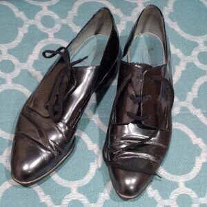 THIERY RABOTIN ITALIAN MADE SHINY METALLIC LEATHER SHOE LO HEEL SOME WEAR SIZE 9